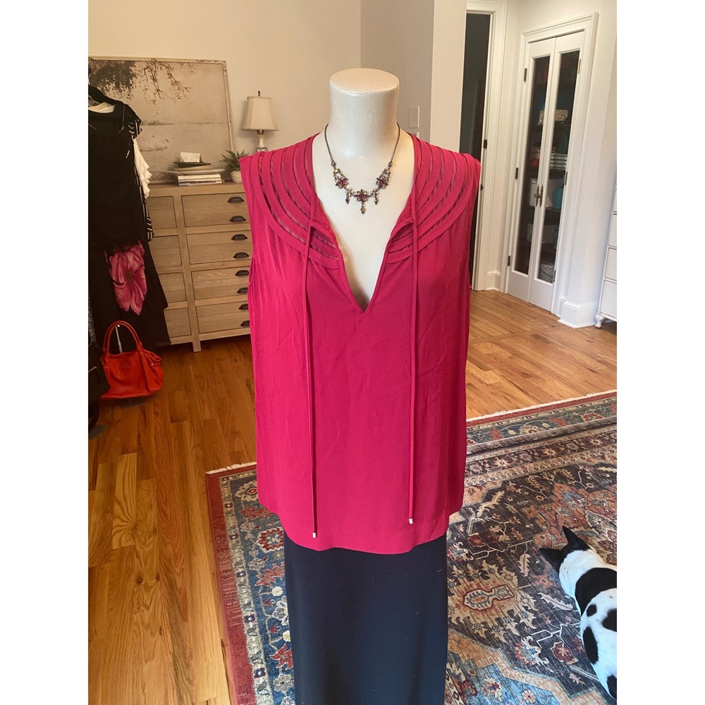 Diane von Furstenberg Magenta 100% Silk Cage Neck Tie Blouse Pink Size 10